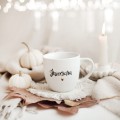 Kubek 300 ml - Jesieniara ZŁOTE SERCE Biały kubek porcelanowy nadzwyczajnie.mom ze złotym sercem i napisem Jesieniara — 300 ml
