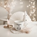 Kubek 300 ml - Christmas time Zbliżenie na złote zdobienie na białym kubku porcelanowym Christmas time nadzwyczajnie.mom