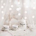 Zestaw białego dzbanka porcelanowego 1 litra i 2 filiżanek porcelanowych 250 ml ze spodkami - motyw złotego serca dla rodziców na Dzień Rodziców Filiżanka porcelanowa ze złotym sercem Dzbanek 1 litr kochanym rodzicom filiżanki 250 ml ze spodkami kocham cię mamo,