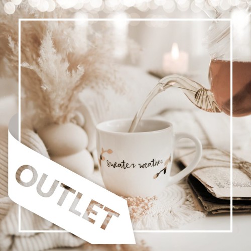 Biały kubek porcelanowy nadzwyczajnie.mom ze złotym zdobieniem i napisem złote listki - sweater weather OUTLET — 300 ml