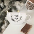 Personalizowana filiżanka 350 ml z talerzykiem Twój napis ze świątecznym motywem Filiżanka porcelanowa ze złotym zdobieniem Personalizowana z ykiem Twój napis ze świątecznym motywem nadzwyczajnie.mom —