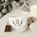 Personalizowana filiżanka 350 ml z talerzykiem Twój napis ze świątecznym motywem Biały filiżanka porcelanowa nadzwyczajnie.mom ze złotym zdobieniem i napisem Personalizowana z ykiem Twój napis ze