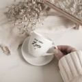 Biała Filiżanka Porcelanowa Espresso ze Spodkiem 100 ml - Napis Dzień Dobry Żono ze Złotym Sercem dla Żony na Rocznicę Ślubu Filiżanka porcelanowa ze złotym zdobieniem Biała Filiżanka Porcelanowa Espresso ze Spodkiem 100 ml - Napis Dzień Dobry