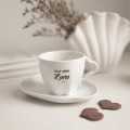 Biała Asymetryczna Filiżanka Porcelanowa ze Spodkiem 200 ml - Napis Dzień Dobry Żono ze Złotym Sercem dla Żony na Rocznicę Ślubu Biały filiżanka porcelanowa nadzwyczajnie.mom ze złotym zdobieniem i napisem Biała Asymetryczna Filiżanka Porcelanowa ze