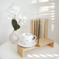 Biała Filiżanka Porcelanowa Espresso ze Spodkiem 100 ml z napisem na krawędzi Tato, a na dnie Dobrze, że jesteś. Złote serce na froncie 3P4A0656.webp