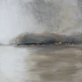 Złota przystań 70x100  - ręcznie malowany, jezioro na tle drzew, obraz abstrakcja, nowoczesny, abstrakcyjny krajobraz czerń, beż, szarość, złoto IMG_6238.jpeg