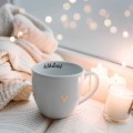 Biały kubek porcelanowy 300 ml - napis delikatność ze złotym sercem dla niej na urodziny Biały kubek ze złotym sercem nadzwyczajnie.mom delikatność — porcelana premium 300 ml