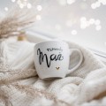 Biały kubek porcelanowy 300 ml - motyw złotego serca z napisem Wspaniały mąż dla męża na rocznicę ślubu Biały kubek porcelanowy nadzwyczajnie.mom ze złotym sercem i napisem Wspaniały mąż — 300 ml