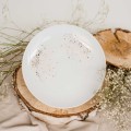 Biały talerz porcelanowy deserowo-śniadaniowy 20 cm - nakrapiany złotem dla miłośnika elegancji na parapetówkę Biały talerz porcelanowy nadzwyczajnie.mom ze złotym zdobieniem i napisem deserowo-śniadaniowy 20 cm - nakrapiany złotem —