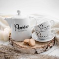Zestaw 2 białych filiżanek porcelanowych ze spodkami 250 ml - personalizowany napis pan i pani z nazwiskiem z motywem złotego serca na każdą okazję dla pary Personalizowany filiżanka porcelanowa ze złotym sercem jako idealny prezent — porcelana premium nadzwyczajnie.mom