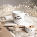 Biały kubek porcelanowy 300 ml - napis pani magister na ukończenie studiów dla absolwentki Biały kubek porcelanowy nadzwyczajnie.mom ze złotym zdobieniem i napisem Pani magister — 300 ml