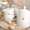 Zestaw Białej Porcelany Dzbanek 1 litra i 2 Kubki Porcelanowe 500 ml - Motyw Złotego Serduszka i Napis Jedyną Miarą Miłości Jest Miłość Bez Miary dla Pary na Walentynki Biały zestaw ze złotym zdobieniem nadzwyczajnie.mom 3 Elementów Białej Porcelany Dzbanek 1 litra i 2 Kubki Porcelanowe 500