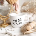 Biały kubek porcelanowy 1 litra - napis mój litr szczęścia na urodziny dla miłośników dużej kawy Biały kubek ze złotym zdobieniem nadzwyczajnie.mom Kubek 1 litr - Mój litr szczęścia — porcelana premium