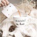 Biały Kubek Porcelanowy 500 ml - Napis Wiaderko Na Kawę dla Kawosza na Urodziny Biały kubek porcelanowy nadzwyczajnie.mom ze złotym zdobieniem i napisem Biały Kubek Porcelanowy 500 ml - Napis Wiaderko