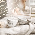 Biała filiżanka porcelanowa 250 ml ze spodkiem - napis teść idealny ze złotym sercem dla teścia na urodziny Eleganckie opakowanie prezentowe filiżanki porcelanowej ze złotym sercem nadzwyczajnie.mom — ze spodkiem - Teść idealny