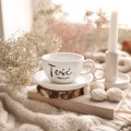 Biała filiżanka porcelanowa 250 ml ze spodkiem - napis teść idealny ze złotym sercem dla teścia na urodziny Biały filiżanka porcelanowa nadzwyczajnie.mom ze złotym sercem i napisem ze spodkiem - Teść idealny — 250 ml