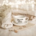 Biała filiżanka porcelanowa 250 ml ze spodkiem - motyw złotego serca i napisu jedyna taka babcia na świecie dla babci na Dzień Babci Biały filiżanka porcelanowa nadzwyczajnie.mom ze złotym sercem i napisem ze spodkiem - Jedyna taka babcia na świecie — 250 ml